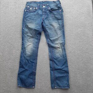 True Religion Mens Straight Leg Jeans Blue Denim  Size 33  Mexico 100% cotton
